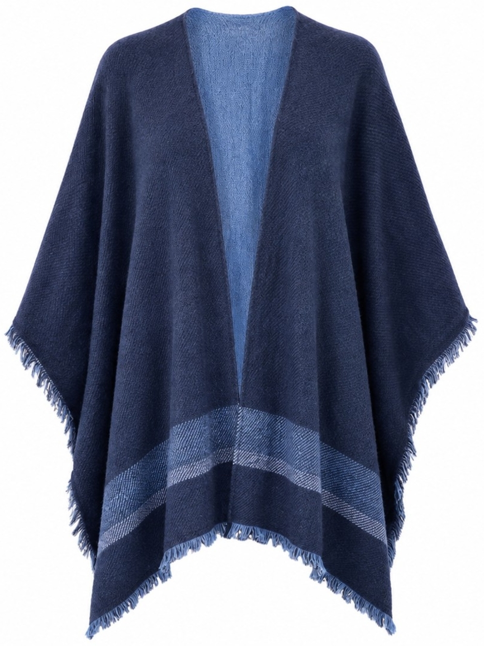 WOOLRICH | Reversible Navy Dusty Blue Fringe Poncho Wrap Shawl | One Size OS